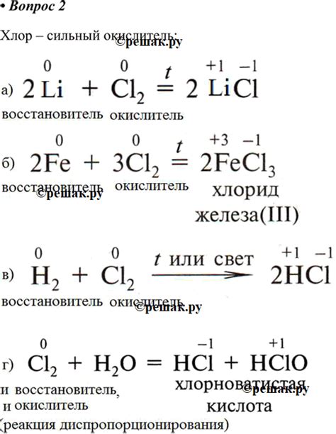 Примеры реакции хлора с металлом