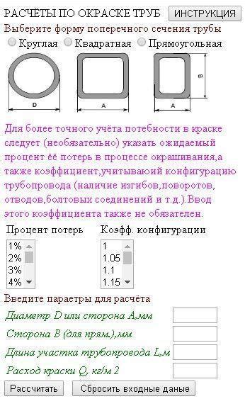 Формула расчета площади окраски