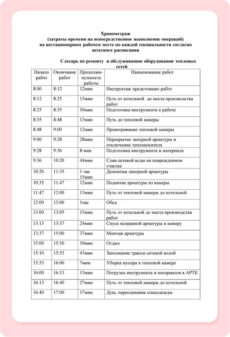 Указание рабочего времени и выполненной работы