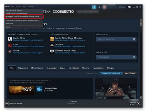Проверка обновлений игры и Steam
