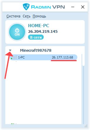 Соединение с сервером по Radmin VPN