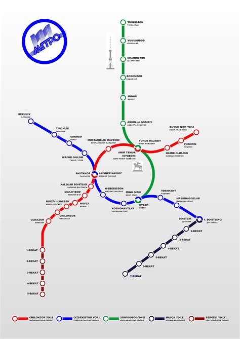 Схема линий метро Ташкента