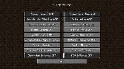 Шаг 3: Изменить значения в меню настроек OptiFine