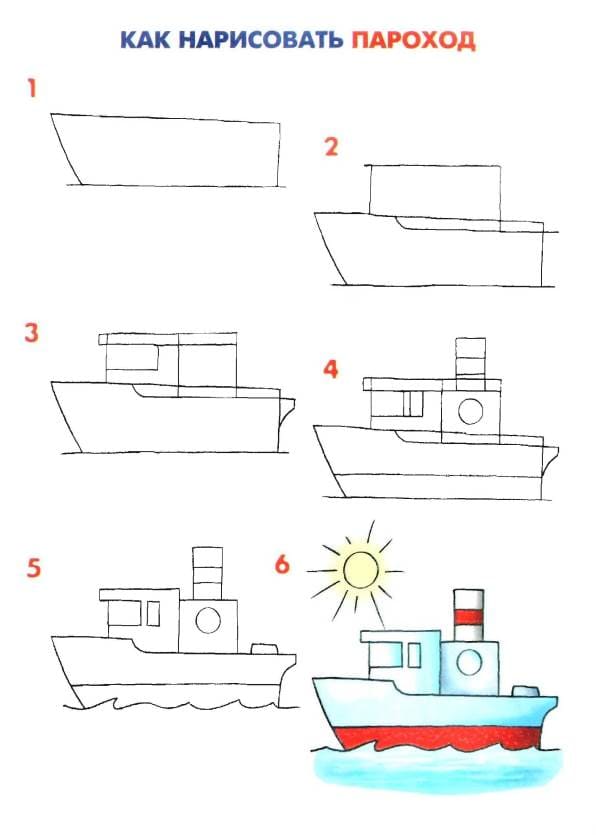 Как нарисовать мультяшный пароход - naturepix.ru